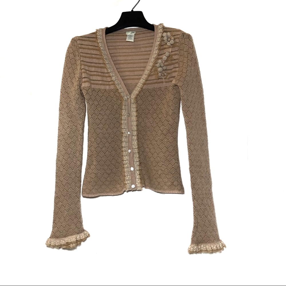 Anthropologie Odille tan button up sweater size S